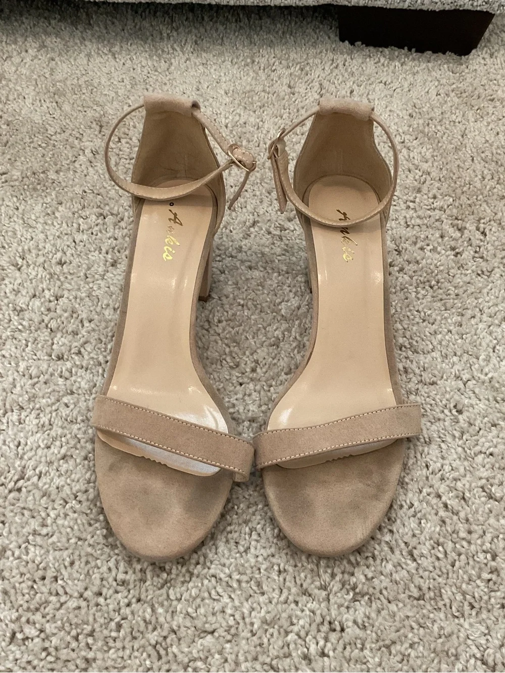 Amazon Beige Ankle-Strap Block Heel Sandals
